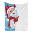 thumbnail image 1 of Christmas Soft Flannel Fleece Throw Blanket, Father Christmas Happy Illustration Winter Snow Season Elements, Cozy Plush for Indoor and Outdoor Use, 60" x 80", Vermilion Blue White, by Ambesonne, 1 of 5