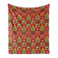thumbnail image 1 of Christmas Soft Flannel Fleece Throw Blanket, Fireplace Socks for Surprise Stars Ornaments Triangle Pines Image, Cozy Plush for Indoor and Outdoor Use, 60" x 80", Olive Green White, by Ambesonne, 1 of 5
