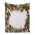 thumbnail image 1 of Christmas Soft Flannel Fleece Throw Blanket, Garland Design Ornament on Evergreen Boughs Foliage Night Image, Cozy Plush for Indoor and Outdoor Use, 50" x 60", Multicolor, by Ambesonne, 1 of 5