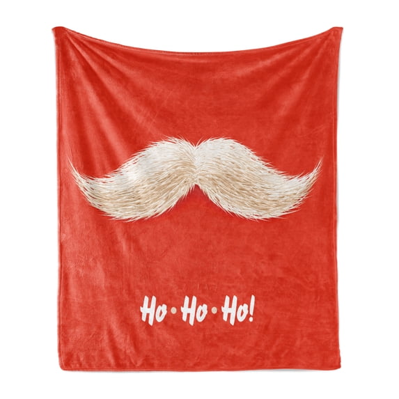 Christmas Soft Flannel Fleece Throw Blanket, Hairy Vivid Mustache of Santa Claus with Ho Ho Ho Lettering Happy New Year, Cozy Plush for Indoor and Outdoor Use, 60" x 80", Scarlet Cream, by Ambesonne