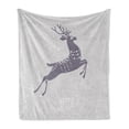 thumbnail image 1 of Christmas Soft Flannel Fleece Throw Blanket, Happy Holiday Message Written on a Deer Silhouette Snowy Winter, Cozy Plush for Indoor and Outdoor Use, 60" x 80", Pale Grey Purple Grey, by Ambesonne, 1 of 5