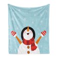 thumbnail image 1 of Christmas Soft Flannel Fleece Throw Blanket, Happy Smiling Snowman Ornate Snowflakes Cheering Joyful Graphic Character, Cozy Plush for Indoor and Outdoor Use, 50" x 70", Multicolor, by Ambesonne, 1 of 5
