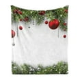 thumbnail image 1 of Christmas Soft Flannel Fleece Throw Blanket, Holiday Season Backdrop with Pine Leaves Ball Classic Design Print, Cozy Plush for Indoor and Outdoor Use, 70" x 90", Multicolor, by Ambesonne, 1 of 5