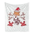 thumbnail image 1 of Christmas Soft Flannel Fleece Throw Blanket, Holly Jolly Calligraphy Flying Birds and Branches with Santa Fox, Cozy Plush for Indoor and Outdoor Use, 60" x 80", Dark Pink and Multicolor, by Ambesonne, 1 of 6
