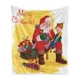 thumbnail image 1 of Christmas Soft Flannel Fleece Throw Blanket, Little Child Sitting on Santa Knee with Gifts Doll and Toy Train Kids Design, Cozy Plush for Indoor and Outdoor Use, 50" x 70", Multicolor, by Ambesonne, 1 of 5