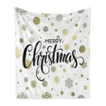 thumbnail image 1 of Christmas Soft Flannel Fleece Throw Blanket, Merry Christmas Lettering on an Abstract Modern Snowflake Dot Pattern, Cozy Plush for Indoor and Outdoor Use, 50" x 70", Multicolor, by Ambesonne, 1 of 5