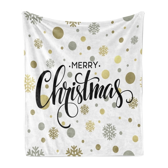 Christmas Soft Flannel Fleece Throw Blanket, Merry Christmas Lettering on an Abstract Modern Snowflake Dot Pattern, Cozy Plush for Indoor and Outdoor Use, 60" x 80", Multicolor, by Ambesonne