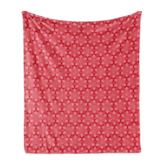 Christmas Soft Flannel Fleece Throw Blanket, Merry Monochrome Pattern of Snowflake Motif with Dots Winter Image, Cozy Plush for Indoor and Outdoor Use, 70" x 90", Dark Pink White, by Ambesonne