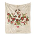 thumbnail image 1 of Christmas Soft Flannel Fleece Throw Blanket, Noel Themed Motif of Poinsettia Flowers and Holly Berries with Deer Ribbon, Cozy Plush for Indoor and Outdoor Use, 50" x 60", Multicolor, by Ambesonne, 1 of 5