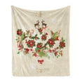 thumbnail image 1 of Christmas Soft Flannel Fleece Throw Blanket, Noel Themed Motif of Poinsettia Flowers and Holly Berries with Deer Ribbon, Cozy Plush for Indoor and Outdoor Use, 50" x 70", Multicolor, by Ambesonne, 1 of 5