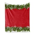 thumbnail image 1 of Christmas Soft Flannel Fleece Throw Blanket, Noel Time Celebratory Spiral Ornament Coniferous Spruce Angel, Cozy Plush for Indoor and Outdoor Use, 70" x 90", Red Green White, by Ambesonne, 1 of 5