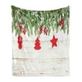 thumbnail image 1 of Christmas Soft Flannel Fleece Throw Blanket, Noel Tree Branches over Timber Board with Handmade Toy and Berries Image, Cozy Plush for Indoor and Outdoor Use, 70" x 90", Beige Red, by Ambesonne, 1 of 6