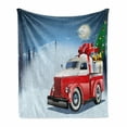 thumbnail image 1 of Christmas Soft Flannel Fleece Throw Blanket, Red and White American Truck in December Winter Night Moon and Stars Tree, Cozy Plush for Indoor and Outdoor Use, 50" x 60", Blue Red White, by Ambesonne, 1 of 5