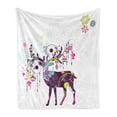 thumbnail image 1 of Christmas Soft Flannel Fleece Throw Blanket, Reindeer with Ornaments Lanterns and Floral Lines Xmas Feast Theme Image, Cozy Plush for Indoor and Outdoor Use, 60" x 80", Multicolor, by Ambesonne, 1 of 5