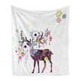 thumbnail image 1 of Christmas Soft Flannel Fleece Throw Blanket, Reindeer with Ornaments Lanterns and Floral Lines Xmas Feast Theme Image, Cozy Plush for Indoor and Outdoor Use, 70" x 90", Multicolor, by Ambesonne, 1 of 5