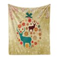 thumbnail image 1 of Christmas Soft Flannel Fleece Throw Blanket, Reindeer and Snowflakes in Abstract Balls Ornament Vintage Design Paper Art Image, Cozy Plush for Indoor and Outdoor Use, 70" x 90", Beige, by Ambesonne, 1 of 6