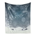 thumbnail image 1 of Christmas Soft Flannel Fleece Throw Blanket, Reindeer in the Snowy Sky with Crescent Moon in Town Illustration, Cozy Plush for Indoor and Outdoor Use, 50" x 60", Blue and White, by Ambesonne, 1 of 5