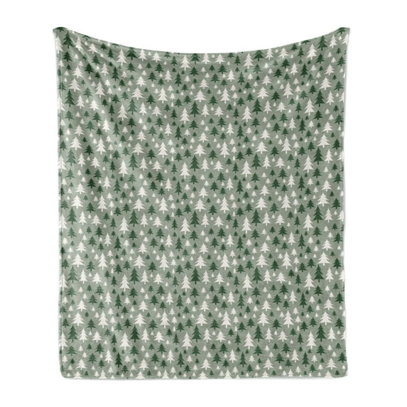 Christmas Soft Flannel Fleece Throw Blanket, Repetitive Pine Tree in an Organic Nature Theme, Cozy Plush for Indoor and Outdoor Use, 70" x 90", Reseda Green Green, by Ambesonne