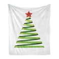 thumbnail image 1 of Christmas Soft Flannel Fleece Throw Blanket, Ribbon Design with Tree Topper Star for New Year Celebration, Cozy Plush for Indoor and Outdoor Use, 50" x 60", Yellow Green Vermilion, by Ambesonne, 1 of 5