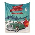 thumbnail image 1 of Christmas Soft Flannel Fleece Throw Blanket, Santa Claus in a Classic Car with Bag of Toys Snow Winter Starry Night New Year, Cozy Plush for Indoor and Outdoor Use, 50" x 70", Teal Red, by Ambesonne, 1 of 6