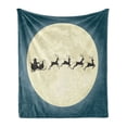 thumbnail image 1 of Christmas Soft Flannel Fleece Throw Blanket, Santa Claus Silhouette Riding a Sleigh with Deers in Front of Moon, Cozy Plush for Indoor and Outdoor Use, 50" x 70", Cream Night Blue Black, by Ambesonne, 1 of 5