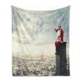 thumbnail image 1 of Christmas Soft Flannel Fleece Throw Blanket, Santa Claus Sitting on Chimney Above the City, Cozy Plush for Indoor and Outdoor Use, 50" x 60", Multicolor, by Ambesonne, 1 of 5