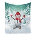 thumbnail image 1 of Christmas Soft Flannel Fleece Throw Blanket, Snow Covered Mountain Fir Trees and Skiing Snowman Fun Holiday Activity, Cozy Plush for Indoor and Outdoor Use, 70" x 90", Teal Red White, by Ambesonne, 1 of 5