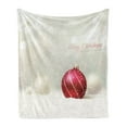 thumbnail image 1 of Christmas Soft Flannel Fleece Throw Blanket, Snow Effect Background Bauble with Curved Lines Xmas Trinket Happy Holidays, Cozy Plush for Indoor and Outdoor Use, 60" x 80", Ruby Eggshell, by Ambesonne, 1 of 6