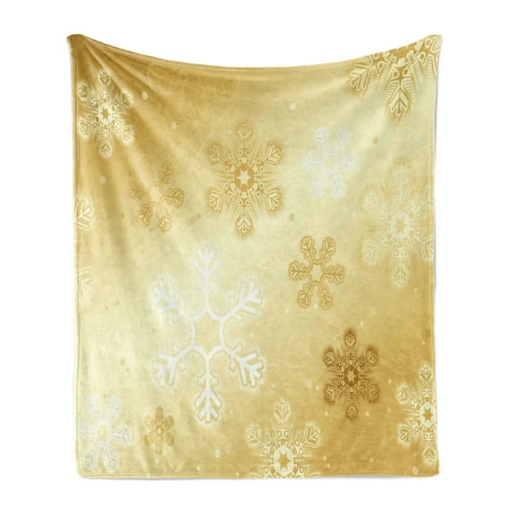 Christmas Soft Flannel Fleece Throw Blanket, Snowflakes Pattern Noel Holiday Yuletide Themed Winter Inspired Image, Cozy Plush for Indoor and Outdoor Use, 70" x 90", Sand Brown White, by Ambesonne