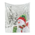 thumbnail image 1 of Christmas Soft Flannel Fleece Throw Blanket, Snowman in a Snowy Woodland Holiday Themed Arrangement Winter Season Print, Cozy Plush for Indoor and Outdoor Use, 70" x 90", White and Red, by Ambesonne, 1 of 5
