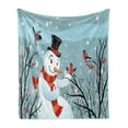 thumbnail image 1 of Christmas Soft Flannel Fleece Throw Blanket, Snowy Winter Tree Branches Berries Bullfinch Birds Snowman Hat, Cozy Plush for Indoor and Outdoor Use, 70" x 90", Almond Green Orange, by Ambesonne, 1 of 5