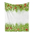 thumbnail image 1 of Christmas Soft Flannel Fleece Throw Blanket, Spruce Coniferous Noel Tree Border with Flakes Reindeer and Hearts, Cozy Plush for Indoor and Outdoor Use, 50" x 60", Multicolor, by Ambesonne, 1 of 5