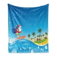 thumbnail image 1 of Christmas Soft Flannel Fleece Throw Blanket, Surfing Santa on a Wave with Sack at the Beach Tropical Night Fantasy Cartoon, Cozy Plush for Indoor and Outdoor Use, 50" x 60", Multicolor, by Ambesonne, 1 of 5