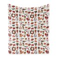 thumbnail image 1 of Christmas Soft Flannel Fleece Throw Blanket, Traditional Celebratory Rabbits Santa Claus Pine Cones Boxes Candles, Cozy Plush for Indoor and Outdoor Use, 50" x 70", Red Green Orange, by Ambesonne, 1 of 6