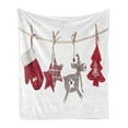 thumbnail image 1 of Christmas Soft Flannel Fleece Throw Blanket, Traditional Xmas Celebration Items Hanging from Rope Clothespins Retro, Cozy Plush for Indoor and Outdoor Use, 60" x 80", Red Cream Tan, by Ambesonne, 1 of 5