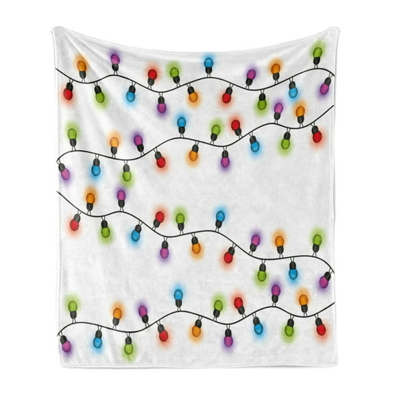Christmas Soft Flannel Fleece Throw Blanket, Vibrant Celebration Design Traditional Special Event Preparations Theme, Cozy Plush for Indoor and Outdoor Use, 50" x 70", Multicolor, by Ambesonne
