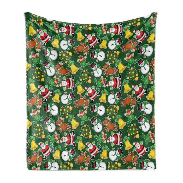 Christmas Soft Flannel Fleece Throw Blanket, Vivid of Joyous Holiday Celebration Jumping Dancing Cheery Cartoon for Yule, Cozy Plush for Indoor and Outdoor Use, 50" x 60", Multicolor, by Ambesonne