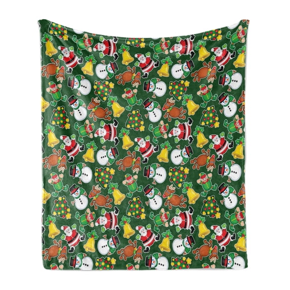 Christmas Soft Flannel Fleece Throw Blanket, Vivid of Joyous Holiday Celebration Jumping Dancing Cheery Cartoon for Yule, Cozy Plush for Indoor and Outdoor Use, 70" x 90", Multicolor, by Ambesonne