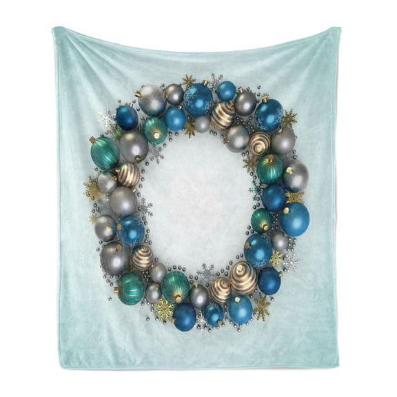 Christmas Soft Flannel Fleece Throw Blanket, Vivid Xmas Balls Featured Circle Wreath Traditional Display, Cozy Plush for Indoor and Outdoor Use, 50" x 70", Multicolor, by Ambesonne