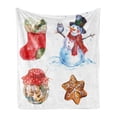 thumbnail image 1 of Christmas Soft Flannel Fleece Throw Blanket, Watercolor Xmas Snowman with Owl Sock Gingerbread Cookie, Cozy Plush for Indoor and Outdoor Use, 50" x 60", Dark Orange Pale Blue, by Ambesonne, 1 of 5
