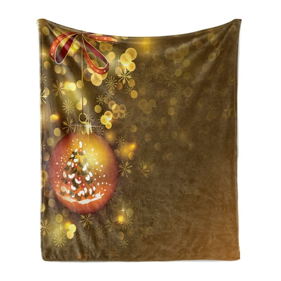 Christmas Soft Flannel Fleece Throw Blanket, Xmas Ball with Baubles Vivid Wish Gleams Holiday Concept Artwork Print, Cozy Plush for Indoor and Outdoor Use, 60" x 80", Multicolor, by Ambesonne