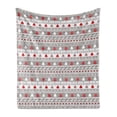 thumbnail image 1 of Christmas Soft Flannel Fleece Throw Blanket, Xmas Border Deers Trees and Merry Christmas Lettering Bows Bells Image, Cozy Plush for Indoor and Outdoor Use, 70" x 90", Grey White and Red, by Ambesonne, 1 of 5