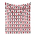 thumbnail image 1 of Christmas Soft Flannel Fleece Throw Blanket, Xmas Pixel Pattern Nordic Inspired Borders with Snowman Pines Snowflakes, Cozy Plush for Indoor and Outdoor Use, 70" x 90", Red Black White, by Ambesonne, 1 of 5