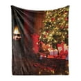 thumbnail image 1 of Christmas Soft Flannel Fleece Throw Blanket, Xmas Scene Celebrations with Tree and Gifts by the Fireplace Design Image, Cozy Plush for Indoor and Outdoor Use, 50" x 60", Red Yellow, by Ambesonne, 1 of 5