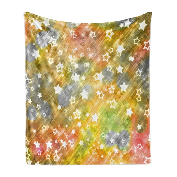 Christmas Soft Flannel Fleece Throw Blanket, Xmas Themed Grunge Design with Stars Snowflakes Blurry Happy Holiday Yuletide, Cozy Plush for Indoor and Outdoor Use, 60" x 80", Multicolor, by Ambesonne