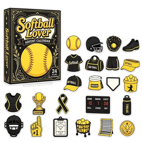 Christmas Softball Lover Advent Calendar, 24 Days Countdown Blind Box with 2D Acrylic Ornaments, Festive Holiday Surprise Decor for Tree & Home