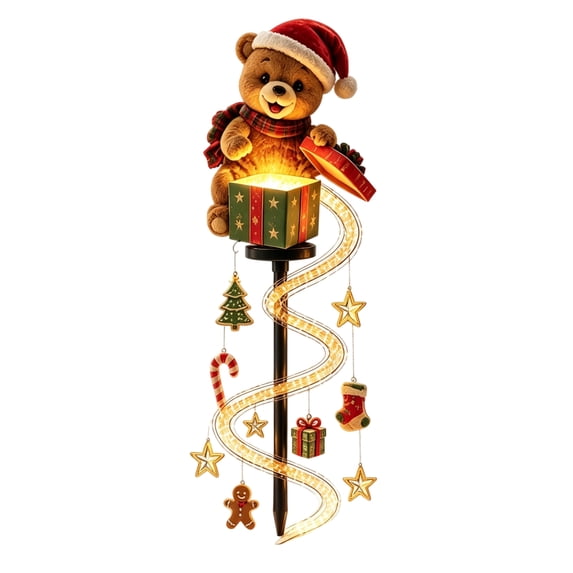 Christmas Solar Bear Light,Waterproof Outdoor Decorative Garden Stake Light,Solar Powered Christmas Bear Night Light for Pathway Yard Patio Holiday Outdoor Decor