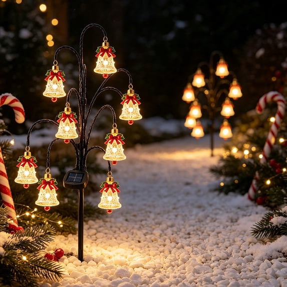 Christmas Solar Bell Stake Light, One Plastic Solar Yard Stake Light with a Bell-Themed Christmas Design, for Garden, Lawn, Pathway, Patio, Porch, and Christmas Outdoor Lighting, Style B