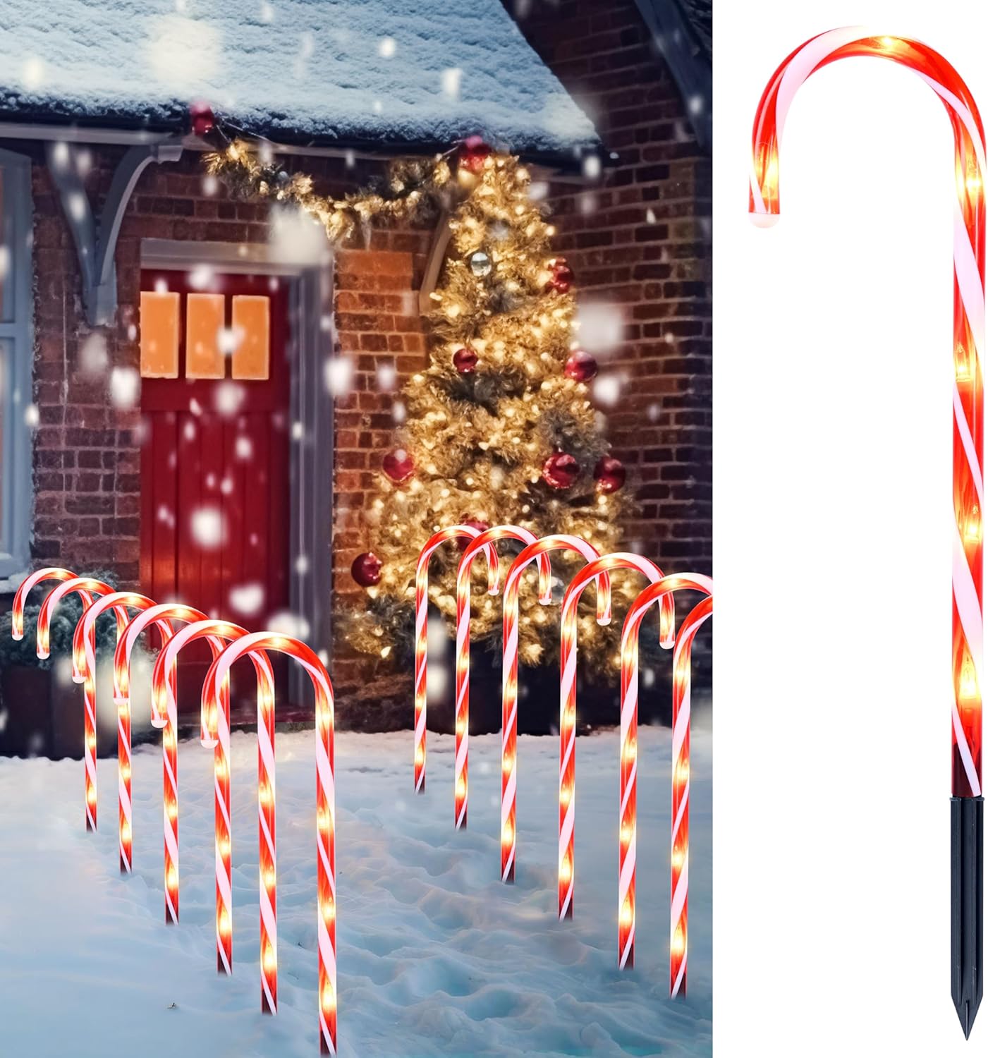 Christmas Solar Candy Cane Pathway Markers Lights, Lights with Warm ...