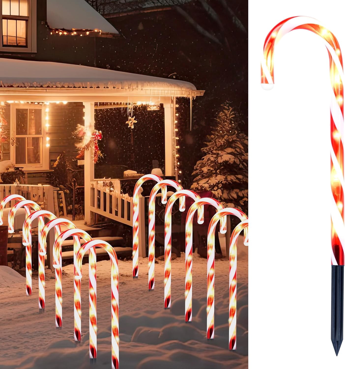 Christmas Solar Candy Cane Pathway Markers Lights, Lights with Warm ...